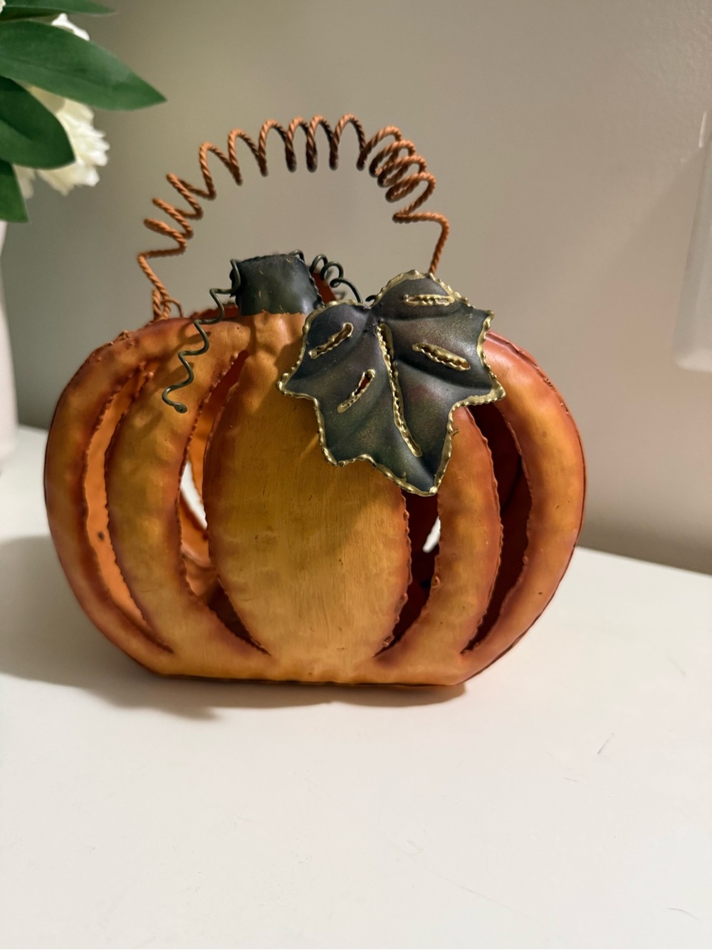 Home Interiors Orange Metal Pumpkin Candle Holder